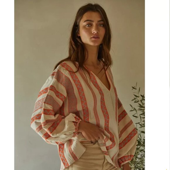 By Together Embroidered Avalon Long Sleeve Oversized Top Cotton Medium Boho - Picture 2 of 16